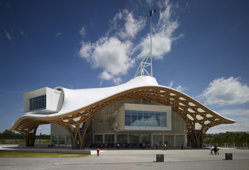 This undated image released by the Pritzker Prize shows the exterior of the Centre Pompidou-Metz, a contemporary art museum in Metz, France, designed by designed by Tokyo-born architect Shigeru Ban, 5 ...