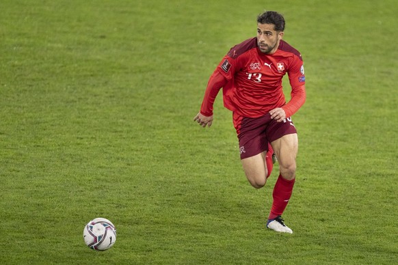 Ricardo Rodriguez von der Schweizer Fussballnationalmannschaft aufgenommen waehrend des Spiels gegen Litauen, am 28. Maerz 2021 im Stadion Kybunpark in St. Gallen . (KEYSTONE/Gaetan Bally)