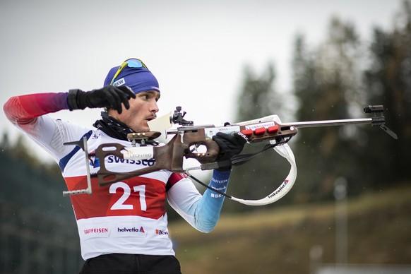 Jeremy Finello vom Schweizer Biathlon Team, aufgenommen im Training, am Mittwoch, 6. November 2019, in Lenzerheide. (KEYSTONE/Gian Ehrenzeller)
