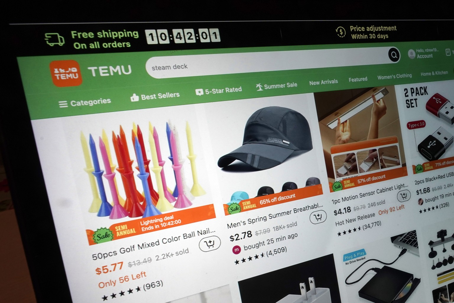 A page from the Temu website is shown in this photo, in New York, Friday, June 23, 2023. The European Union said Friday, May 31, 2024, that it&#039;s adding Chinese online retailer Temu to its list of ...