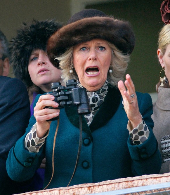 CHELTENHAM, UNITED KINGDOM - MARCH 14: (EMBARGOED FOR PUBLICATION IN UK NEWSPAPERS UNTIL 48 HOURS AFTER CREATE DATE AND TIME) Camilla, Duchess of Cornwall watches the &#039;Queen Mother Champion Steep ...