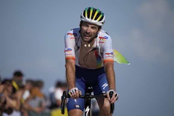 France&#039;s Pierre Latour finishes in second place the ninth stage of the Tour de France cycling race over 182.5 kilometers (113.5 miles) with start in Saint-Leonard-de-Noblat and finish in Puy de D ...