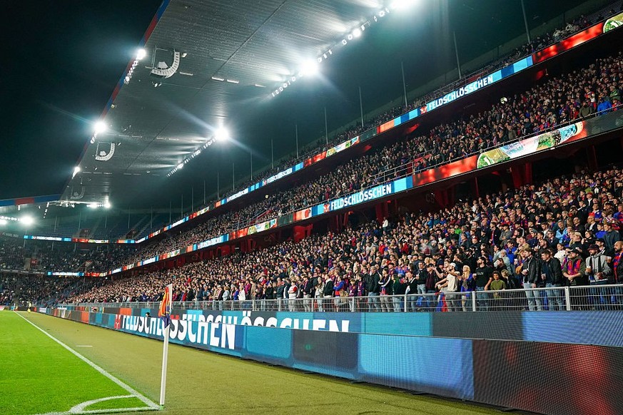 BASEL, SWITZERLAND - AUGUST 02: Fans in the stands during the Swiss Super League match between FC Basel and Grasshopper Club Zurich at St. Jakob-Park on August 02, 2025 in Basel, Switzerland. (Photo b ...