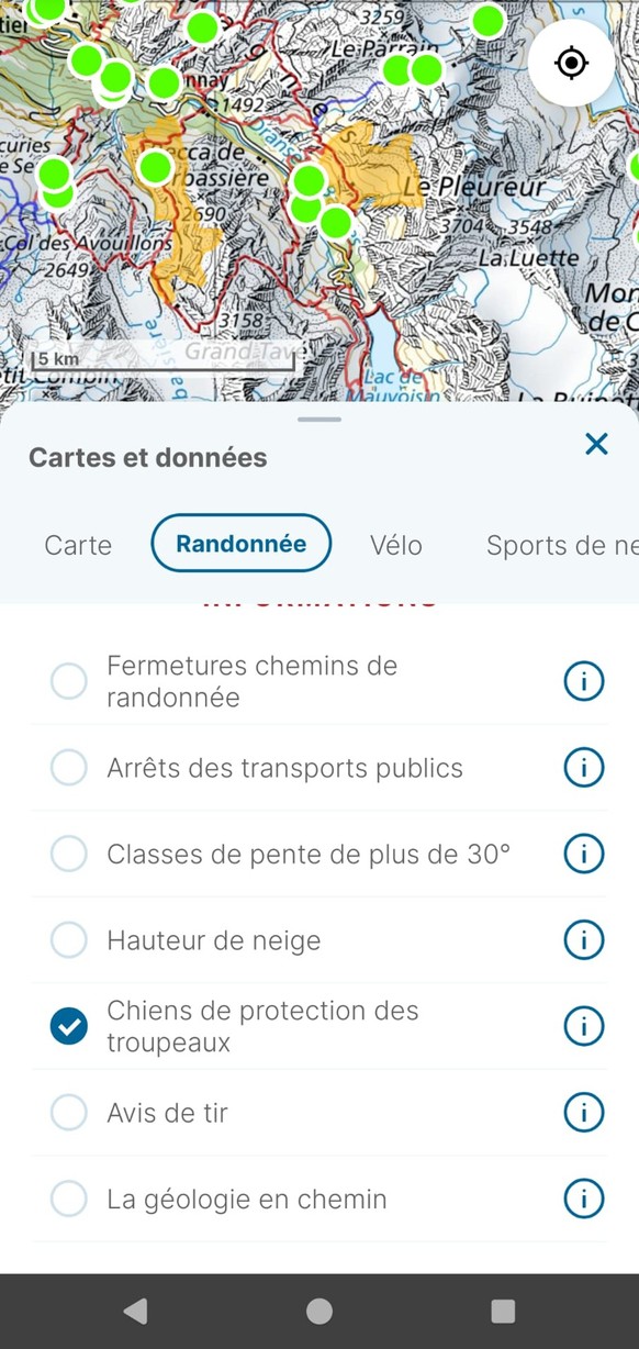 Quand le filtre en question est activé, il affiche les secteurs avec des chiens de protection.