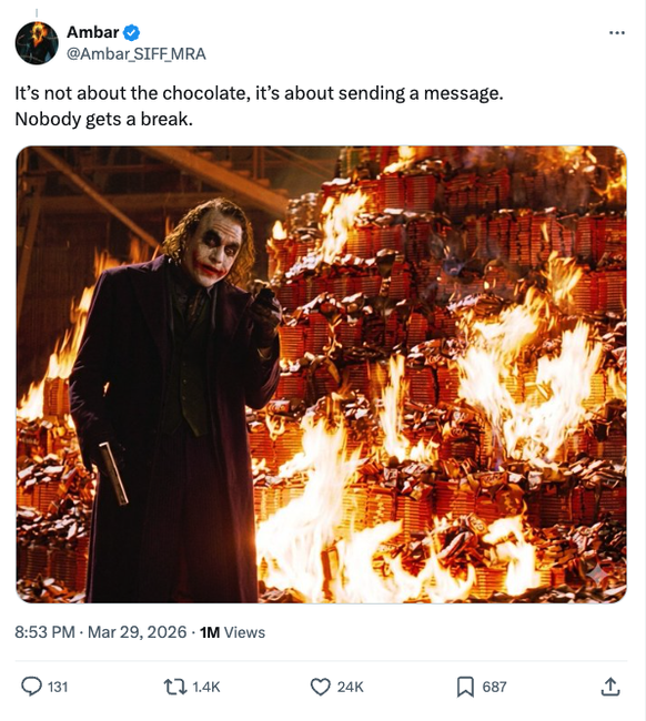 KitKat Heist of 2026

https://x.com/Ambar_SIFF_MRA/status/2038328682524402057?s=20