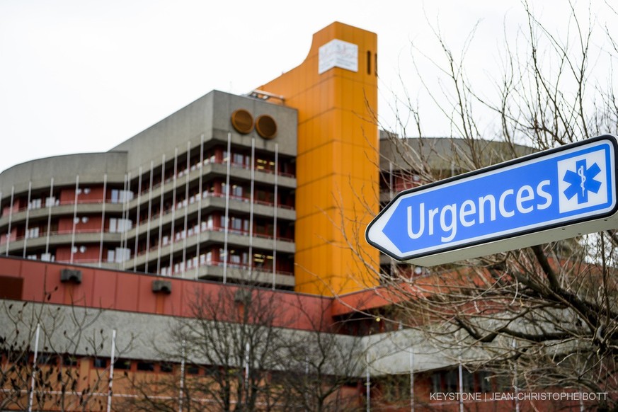 Un panneau indiques le service des Urgences de l&#039;Hopital lors d&#039;une conference de presse sur la presentation de la vision strategique de l&#039;Hopital du Valais - Spital Wallis pour la peri ...