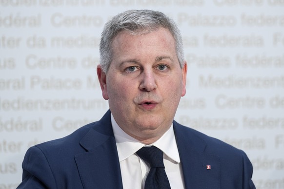 Staenderat Marco Chiesa, SVP-TI, spricht ueber die keine 10 Millionen Schweiz, Nachhaltigkeitsinitiative, am Dienstag, 24. Maerz 2026, in Bern. (KEYSTONE/Peter Schneider)