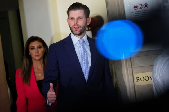 NEW YORK, NEW YORK - NOVEMBER 03: Eric Trump arrives for his second day of testimony during his civil fraud trial at New York State Supreme Court on November 03, 2023 in New York City. Trump began tes ...