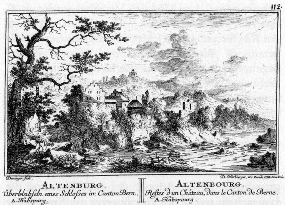 Château d'Altenburg dans une gravure de David Herrliberger , 1758
