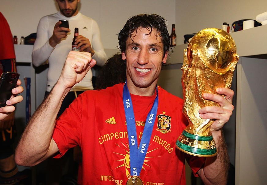 JOHANNESBURG, SOUTH AFRICA - JULY 11: (EXCLUSIVE COVERAGE: MINIMUM USAGE FEE APPLIES - 500 GBP, PER IMAGE, OR LOCAL EQUIVALENT) Joan Capdevila of Spain celebrates in the Spanish dressing room after th ...