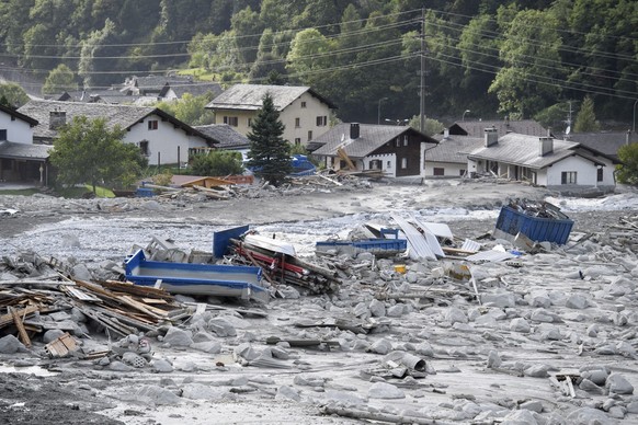 View of Bondo, Graubuenden in South Switzerland, on Monday, August 28, 2017. The village had been hit by a massive landslide on Wednesday last week. The main road between Stampa and Castasegna is disc ...