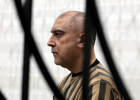 epa13160947 (FILE) - Former Syrian regime official Brigadier General Atef Najib attends court hearings in his trial in Damascus, Syria, 26 April 2026 (reissued 11 August 2026). A Syrian court sentence ...