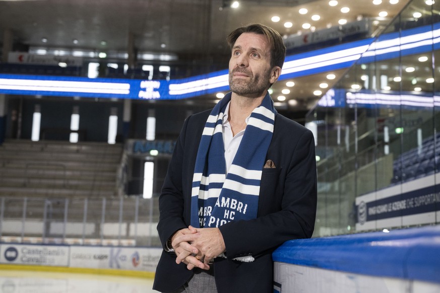 A moment during the presentation of the new Sports Director of HC Ambri Piotta, Lars Weibel, at the ice stadium Gottardo Arena in Ambri Switzerland, Saturday, January 17, 2026. .(KEYSTONE/ Ti-Press/ S ...