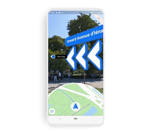 Lorsque vous planifiez un itinéraire, un bouton Mode RA apparaît, si votre application est à jour. Un bouton Navigation accompagné d'une icône d'appareil photo peut également apparaître pour ...