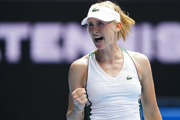 Jil Teichmann of Switzerland reacts while in action against Cori Gauff of the USA during the Gippsland Trophy - WTA 500 tennis match at Melbourne Park in Melbourne, Australia, 01 February 2021. EPA/DA ...