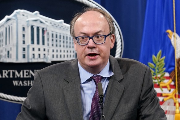 FILE - Jeffrey Clark, then-Assistant Attorney General for the Environment and Natural Resources Division, speaks during a news conference at the Justice Department in Washington, on Sept. 14, 2020. Fe ...