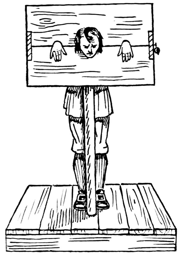 Attachés au pilori en place publique, les condamnés devaient subir les moqueries de la foule.
https://commons.wikimedia.org/wiki/File:Pillory_(PSF).png