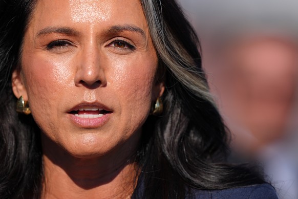 Director of National Intelligence Tulsi Gabbard speaks aboard U.S. Coast Guard cutter Stone during a media event showcasing cocaine seizures, Wednesday, Nov. 19, 2025, at Port Everglades in Fort Laude ...