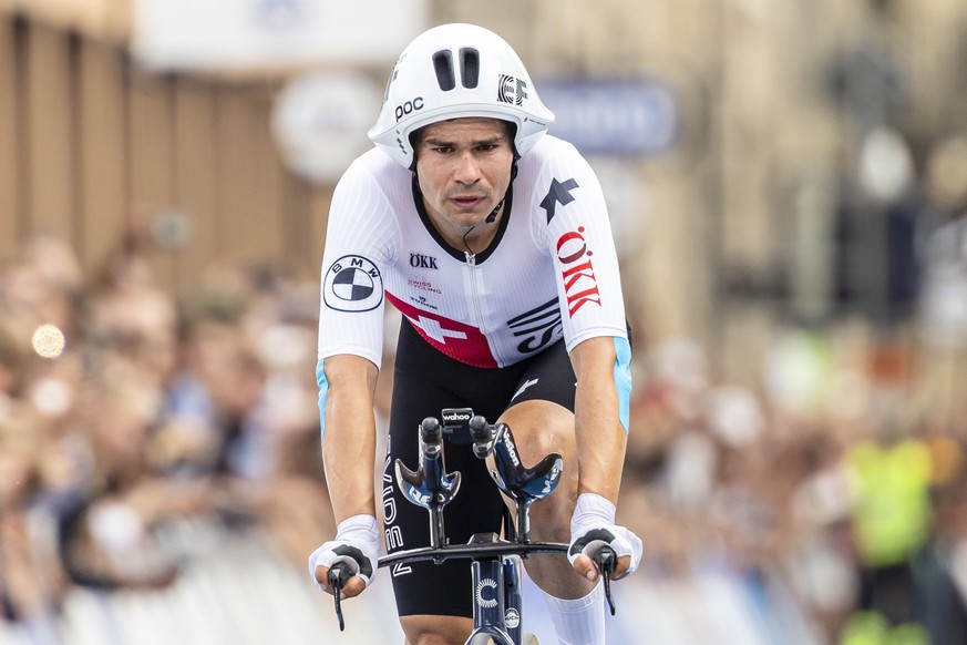 Stefan Bissegger of Switzerland competes during the Men's Elite Individual Time Trial race at the 2024 UCI Road and Para-cycling Road World Championships in Zurich, Switzerland on Sunday, Septemb ...