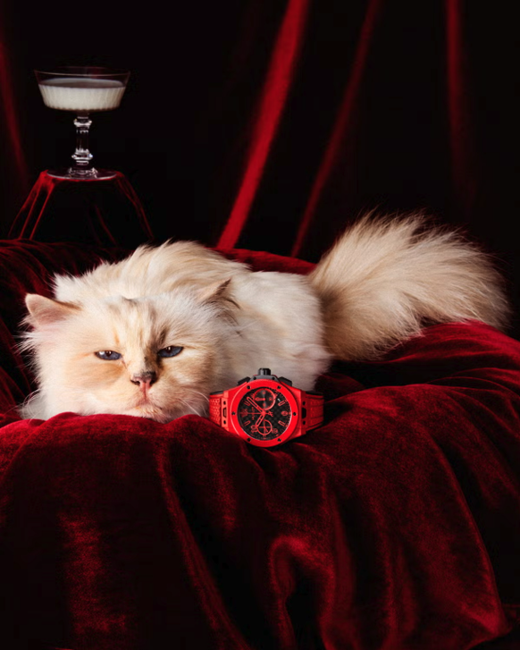 Choupette pour les 20 ans de la collection Big Bang de Hublot.