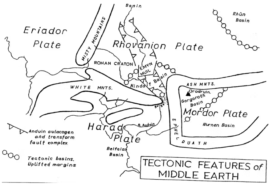 Reconstruction de la tectonique des plaques de la Terre du milieu, telle que conceptualisée par Robert C. Reynods.