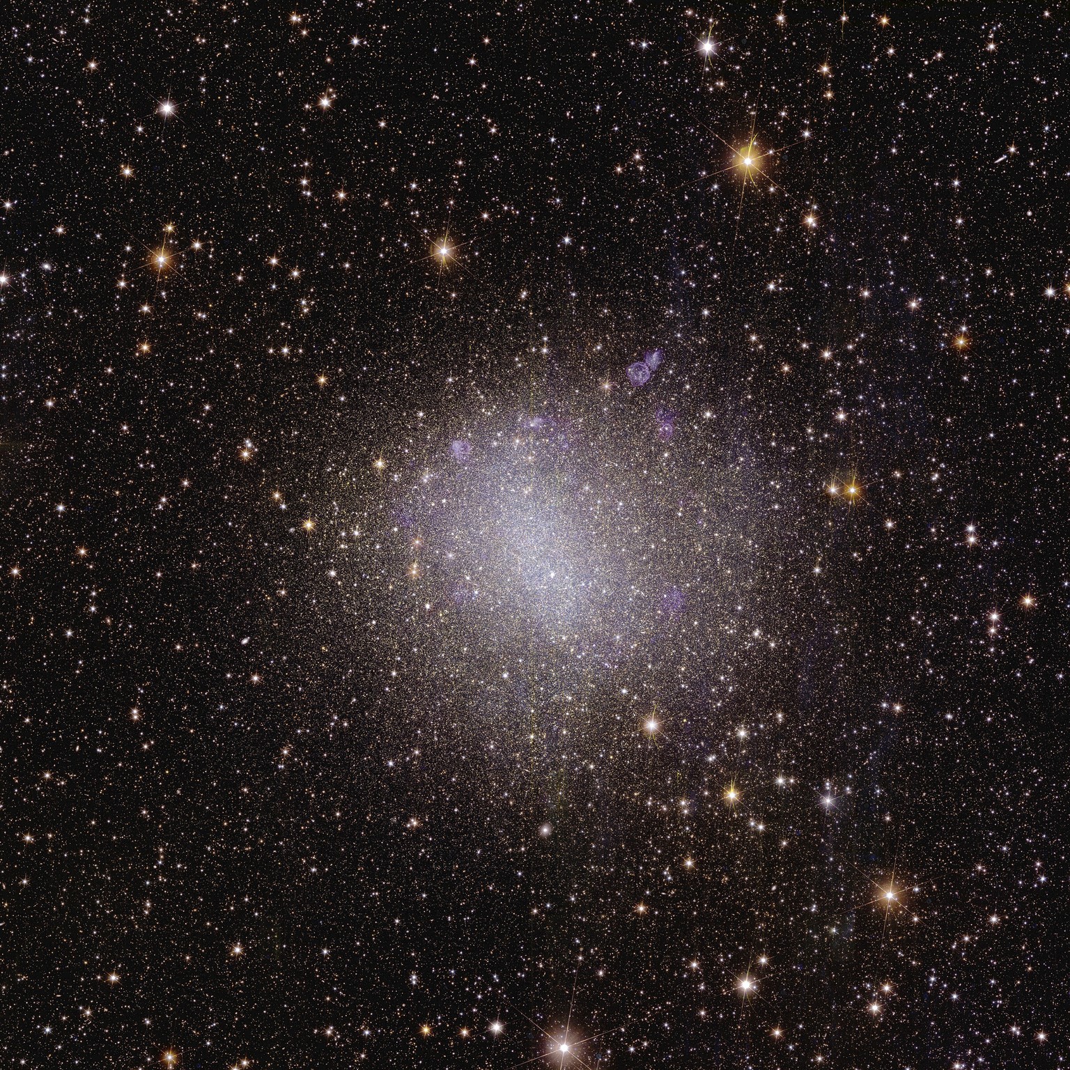 This image provided by the European Space Agency shows Euclid?s view of the irregular dwarf galaxy called NGC 6822. The European Space Agency released Euclid?s first photos Tuesday, Nov. 7, 2023 four ...
