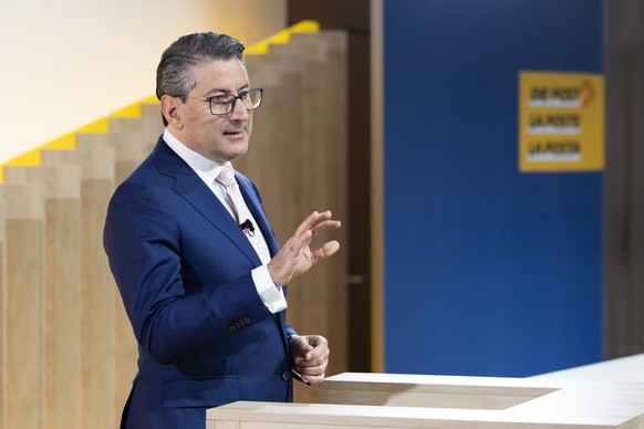 Roberto Cirillo, CEO, Schweizerische Post, spricht waehrend der Jahresmedienkonferenz der Schweizerischen Post, am Donnerstag, 9. Maerz 2023 in Bern. (KEYSTONE/Peter Klaunzer)
