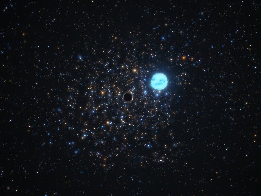 Le trou noir récemment découvert a été repéré dans un amas de milliers d'étoiles situé à environ 160 000 années-lumière dans le Grand Nuage de Magellan, une galaxie voisine de la Voie lactée (ESO ...