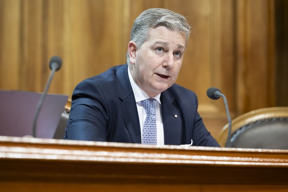 Marco Chiesa, SVP-TI, spricht waehrend der Wintersession der Eidgenoessischen Raete, am Donnerstag, 21. Dezember 2023 im Staenderat in Bern. (KEYSTONE/Anthony Anex)