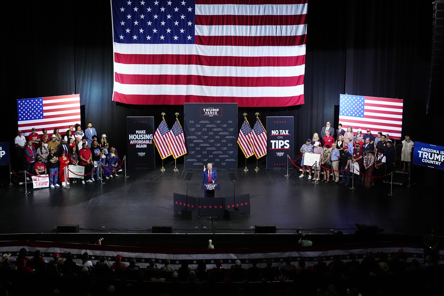 Republican presidential nominee former President Donald Trump speaks during a campaign event at the Linda Ronstadt Music Hall Thursday, Sept. 12, 2024, in Tucson, Ariz. (AP Photo/Ross D. Franklin)