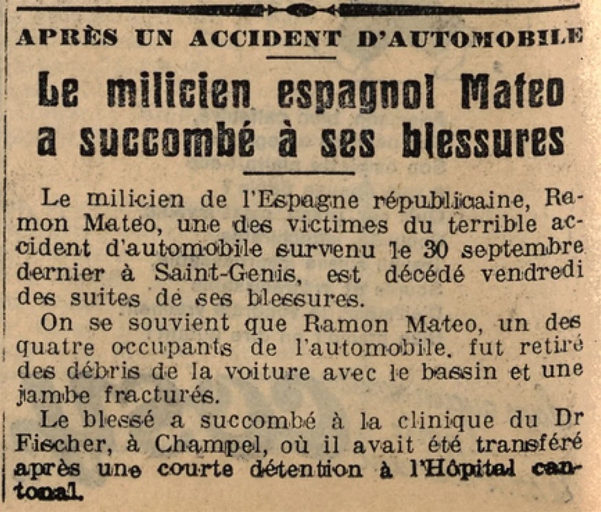 Article de presse consacré au décès de Ramón Mateo, paru dans la Tribune de Genève du 5 décembre 1936.
https://www.e-newspaperarchives.ch/?a=d&amp;d=TDG19361205-01.2.53.22.10&amp;e=------193-fr-20--1- ...