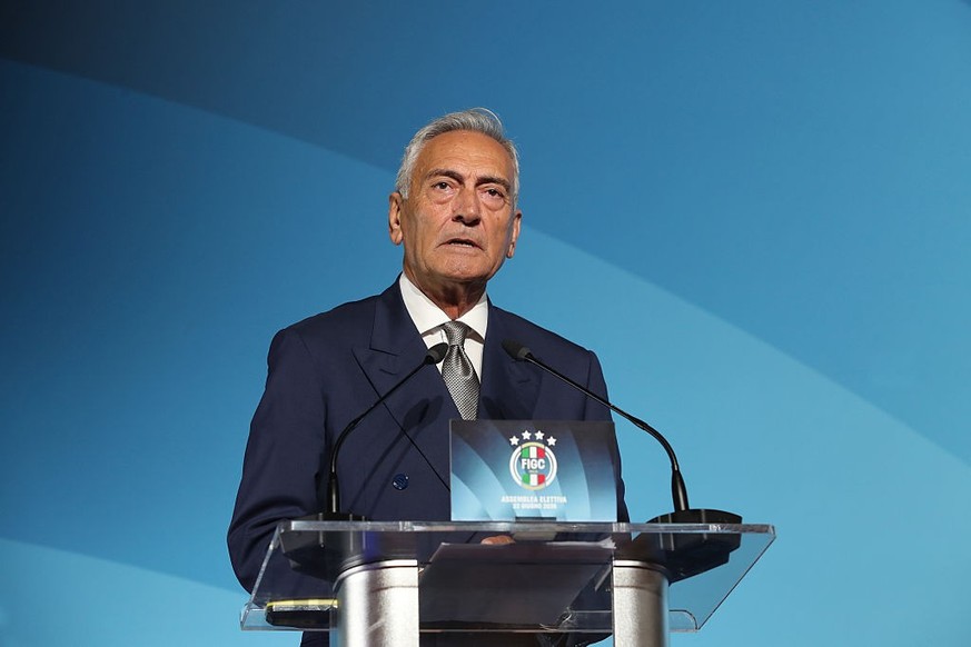 ROME, ITALY - JUNE 22: FIGC President Gabriele Gravina attends the FIGC electoral assembly at Rome Cavalieri Waldorf Astoria Hotel on June 22, 2026 in Rome, Italy. (Photo by Paolo Bruno - FIGC/FIGC vi ...