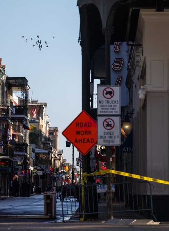 NEW ORLEANS, LOUISIANA - JANUARY 2, 2025: The scene where a man drove a pickup truck into a crowd of people in the French Quarter of New Orleans. (Photo by Kathleen Flynn for the Washington Post)