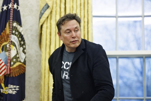 epa11889339 US entrepreneur and U.S. special government employee Elon Musk gives remarks to the media in the Oval Office of the White House, as he meets with US President Donald J. Trump in the Oval O ...