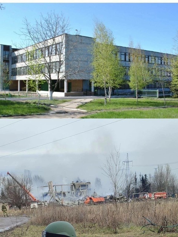 Le bâtiment visé: avant et après, selon Ukraine News.