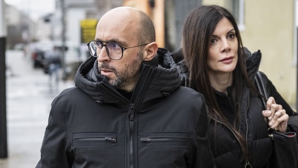 The owners of "Le Constellation" bar in Crans-Montana, Jacques, left, and Jessica Moretti of France, arrive to a hearing before the public prosecutor of the canton of Valais, following the d ...