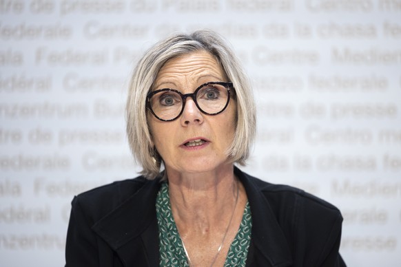 Maya Graf, Staenderaetin GP-BL, spricht waehrend einer Medienkonferenz zur AHV-Reform AHV 21, am Montag, 22. August 2022 in Bern. Am 25. September kommt die AHV 21 zur Abstimmung. Die AHV-Reform beinh ...