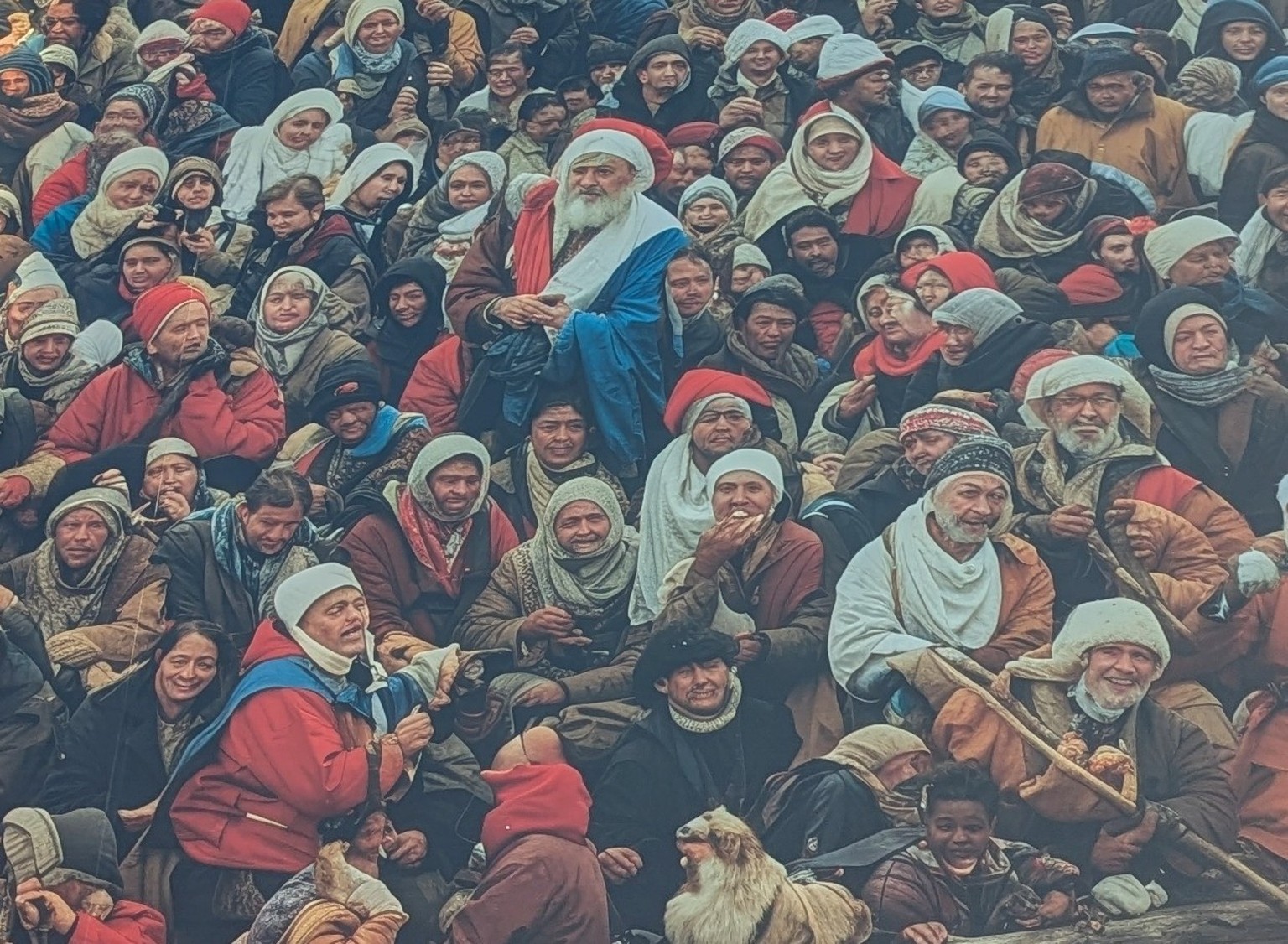 KI-generiertes Wandgemälde, das in London in der Vorweihnachtszeit 2025 für Aufregung sorgte. Riverside Walk in Kingston upon Thames.