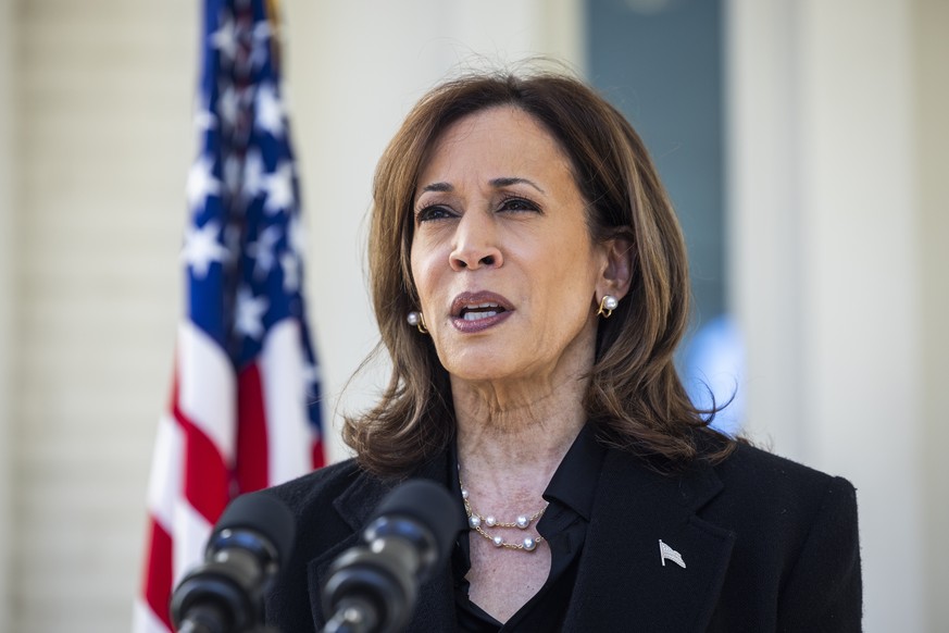 epa11677919 Vice President and current Democratic presidential nominee Kamala Harris speaks about recent statements from John Kelly, former President Trump's chief of staff, that Trump would rule ...