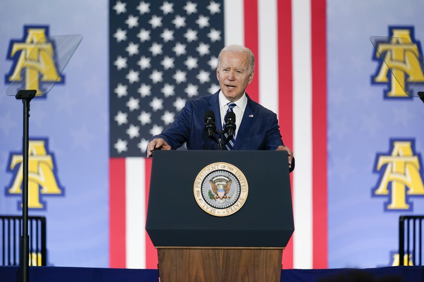 President Joe Biden speaks at North Carolina Agricultural and Technical State University, in Greensboro, N.C., Thursday, April 14, 2022. (AP Photo/Carolyn Kaster)
Joe Biden