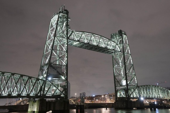 View of the Koningshaven Bridge, known as De Hef, (The Lift), in Rotterdam, Netherlands, Thursday, Feb. 3, 2022. A plan to dismantle the historic bridge in the heart of Dutch port city so that a huge  ...
