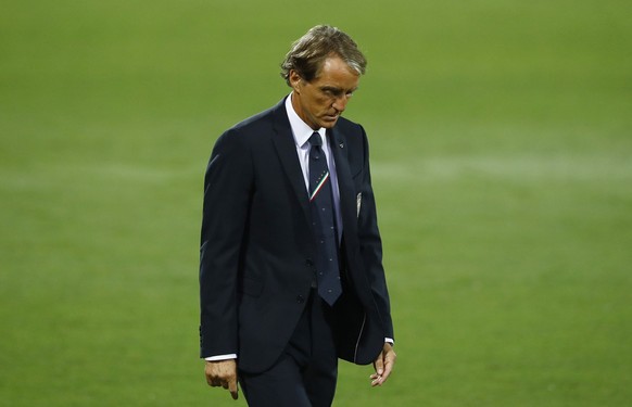 Head coach Roberto Mancini of Italy looks dejected prior to the 2022 FIFA World Cup Qualifier Group C match between Italy and Bulgaria at Artemio Franchi on September 2, 2021 in Florence, Italy.