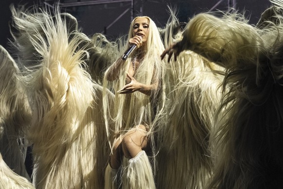 Doja Cat performs during the first weekend of the Coachella Valley Music and Arts Festival at the Empire Polo Club on Sunday, April 14, 2024, in Indio, Calif. (Photo by Amy Harris/Invision/AP)