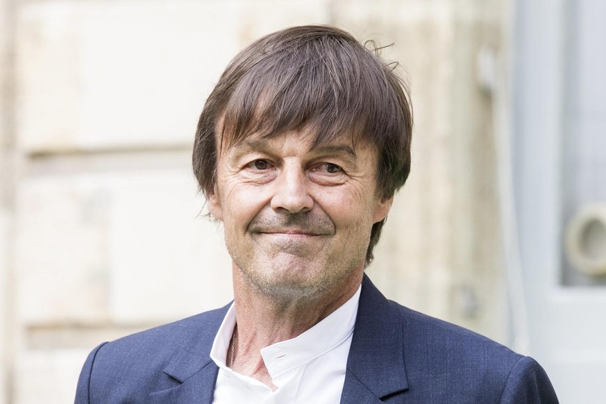 epa05970263 Newly appointed French Ecology Minister Nicolas Hulot delivers a speech with former Ecology Minister Segolene Royal (unseen) during the handover ceremony at the Ecology Ministry in Paris,  ...