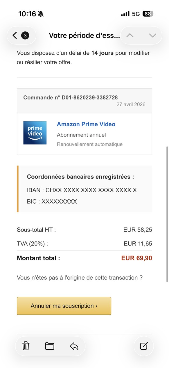Le mail de phishing qui m'a eu.