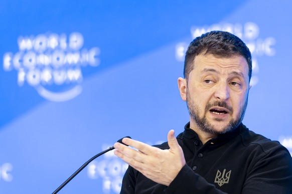 Ukrainian President Volodymyr Zelensky delivers a speech during a plenary session in the Congress Hall, during the 55th annual meeting of the World Economic Forum, WEF, in Davos, Switzerland, Tuesday, ...
