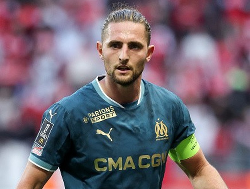 REIMS, FRANCE - MARCH 29: Adrien Rabiot #25 of Olympique de Marseille looks on during the Ligue 1 match between Stade de Reims and Olympique de Marseille at Stade Auguste Delaune on March 29, 2025 in  ...