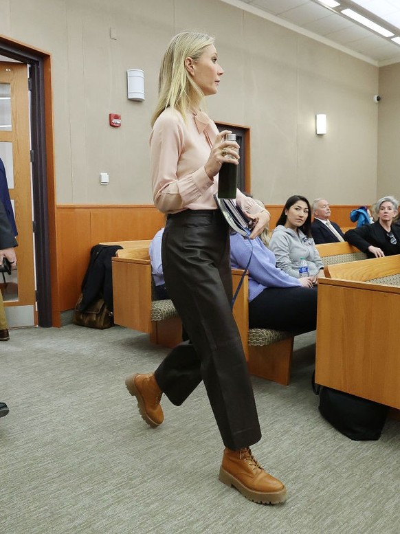 PARK CITY, UTAH - MARCH 28: Actress Gwyneth Paltrow enters the court during her civil trial over a collision with another skier at the Park City District Courthouse on March 28, 2023, in Park City, Ut ...