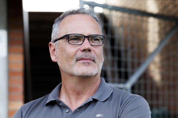 Jean-François Collet, President of Neuchatel Xamax FCS, observes his players, during the Challenge League soccer match of Swiss Championship between FC Stade Nyonnais and Neuchatel Xamax FCS, at the S ...