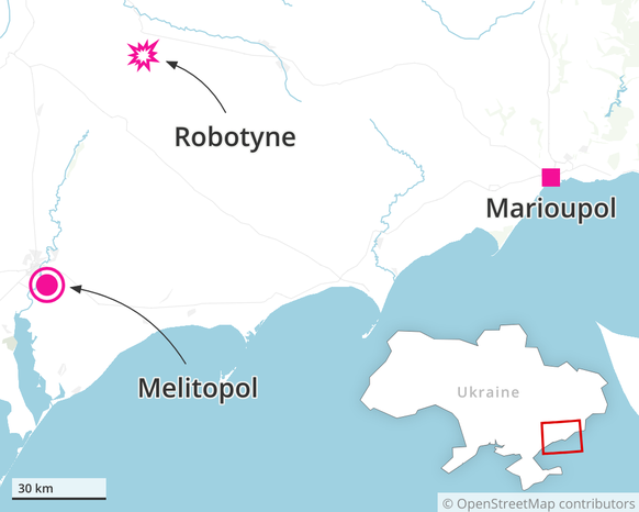 Robotyne, Melitopol et Marioupol: la carte.